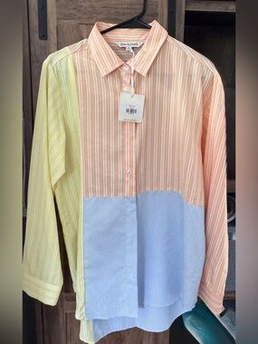DAVI & DANI Pastel Colorblock Button-Down Shirt - Peach, Light Blue, Soft Yellow